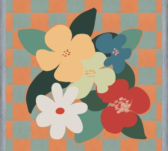 Cuadro Retro Flowers on Checkerboard 01