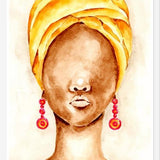 Cuadro Mujer africana con Turbante en acuarela