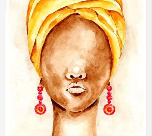 Cuadro Mujer africana con Turbante en acuarela