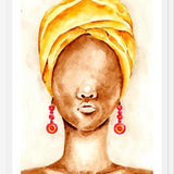 Cuadro Mujer africana con Turbante en acuarela
