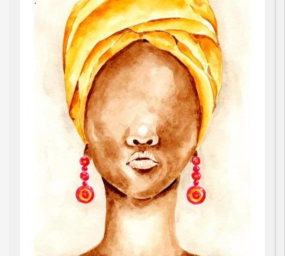 Cuadro Mujer africana con Turbante en acuarela