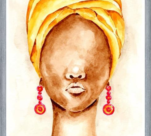 Cuadro Mujer africana con Turbante en acuarela