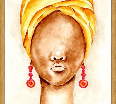 Cuadro Mujer africana con Turbante en acuarela