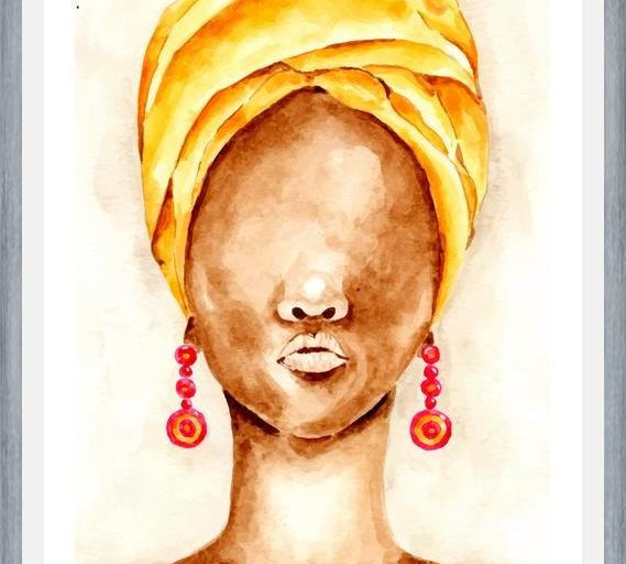 Cuadro Mujer africana con Turbante en acuarela