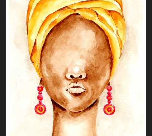 Cuadro Mujer africana con Turbante en acuarela