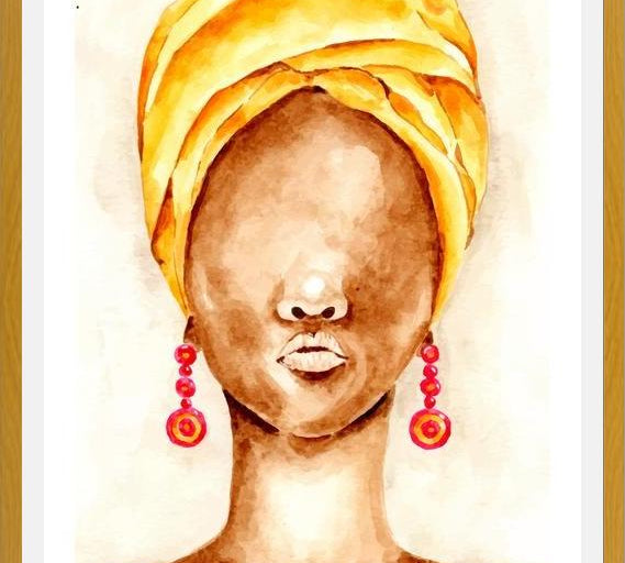Cuadro Mujer africana con Turbante en acuarela