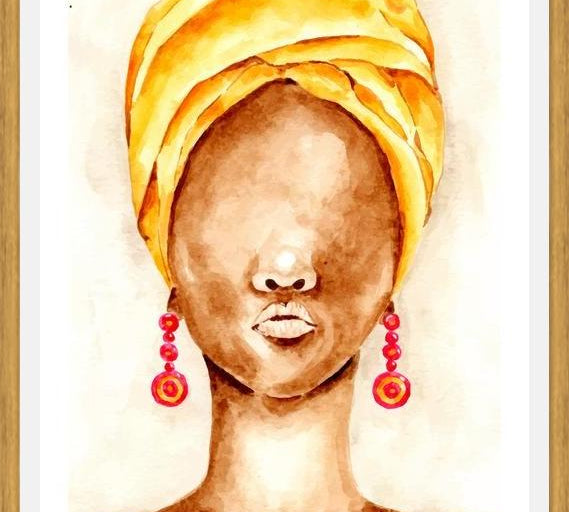 Cuadro Mujer africana con Turbante en acuarela