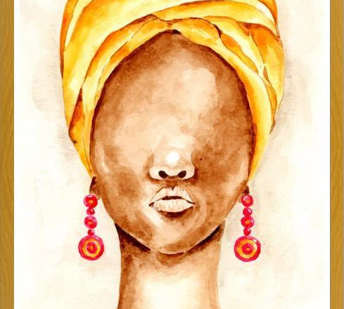 Cuadro Mujer africana con Turbante en acuarela