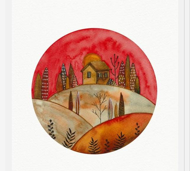 Cuadro Circular watercolor landscape