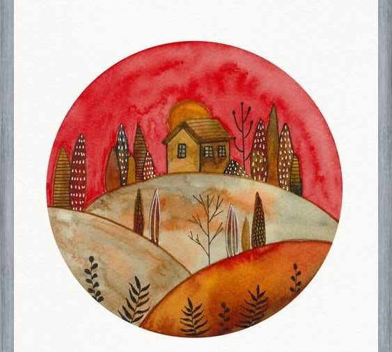 Cuadro Circular watercolor landscape