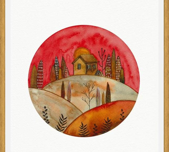 Cuadro Circular watercolor landscape