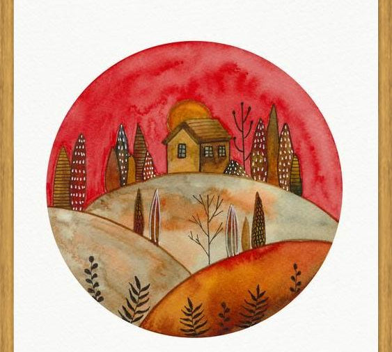 Cuadro Circular watercolor landscape
