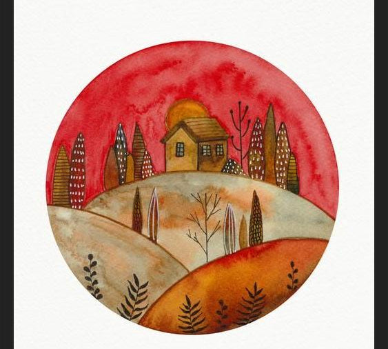 Cuadro Circular watercolor landscape