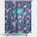 Cortina de Baño Tropical Brushstrokes Palms Purple Dark