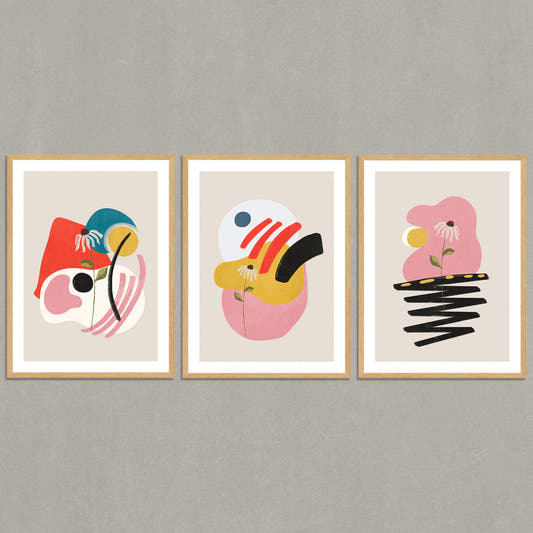 Set de Cuadros Abstract Shapes & Flower
