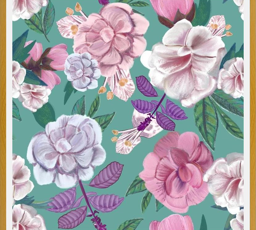 Cuadro Basil Flowers and Roses Pattern