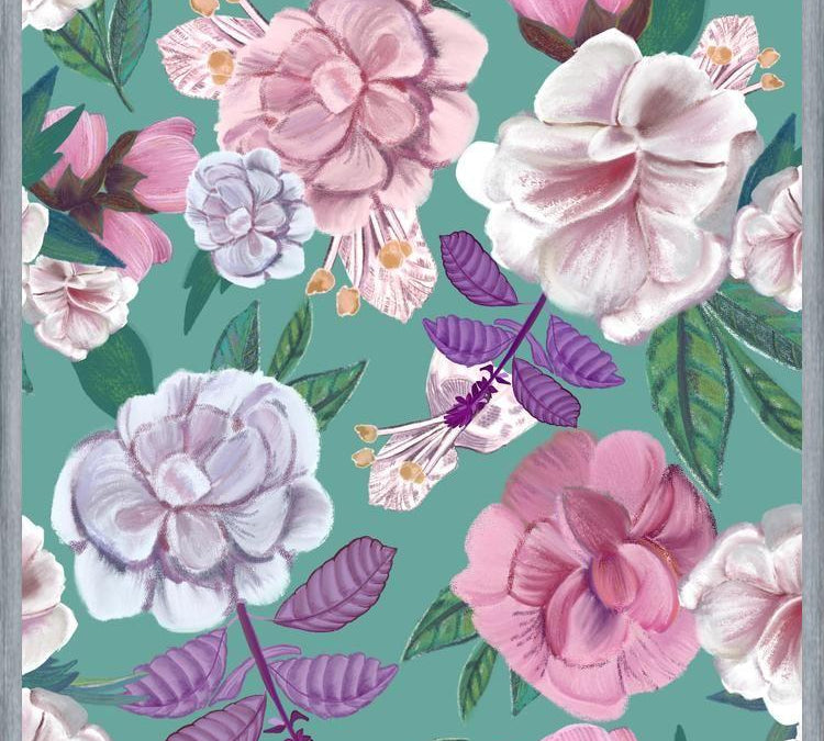 Cuadro Basil Flowers and Roses Pattern