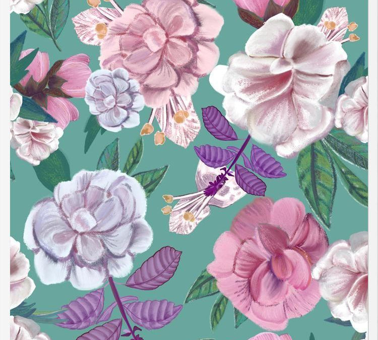 Cuadro Basil Flowers and Roses Pattern