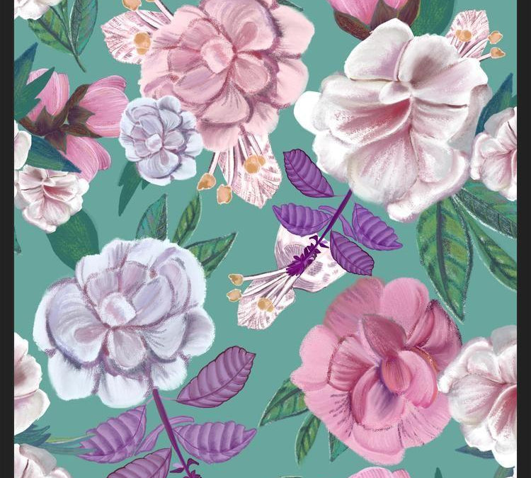 Cuadro Basil Flowers and Roses Pattern