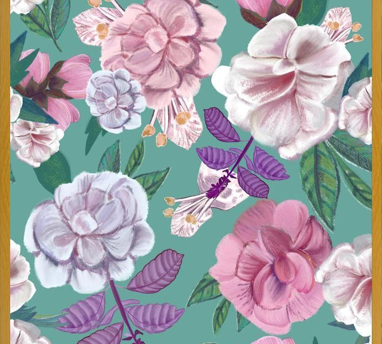 Cuadro Basil Flowers and Roses Pattern