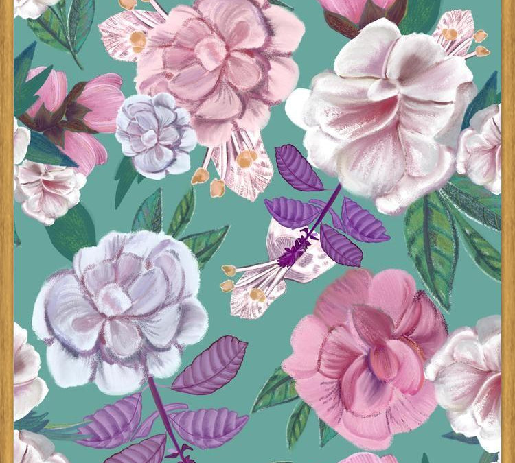 Cuadro Basil Flowers and Roses Pattern