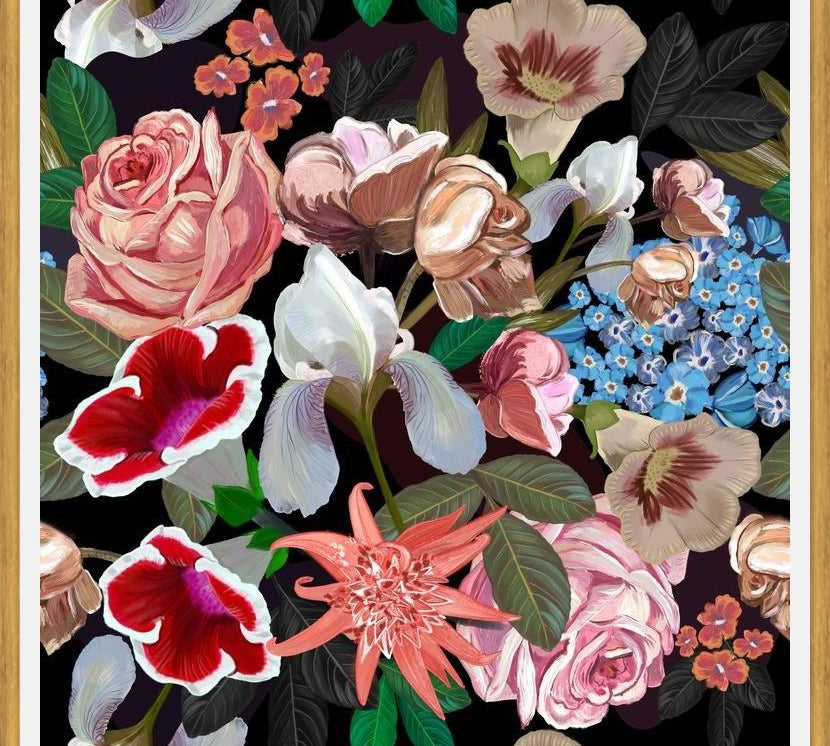 Cuadro Heirloom floral art bouquet black