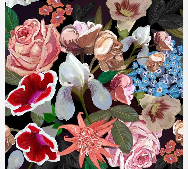 Cuadro Heirloom floral art bouquet black