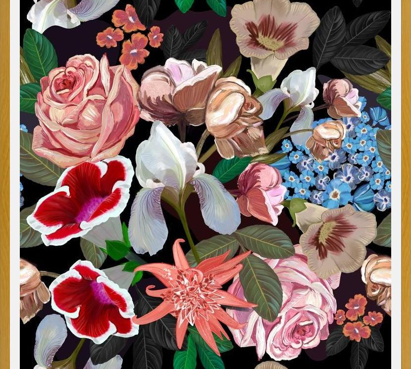 Cuadro Heirloom floral art bouquet black
