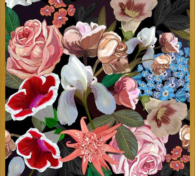 Cuadro Heirloom floral art bouquet black