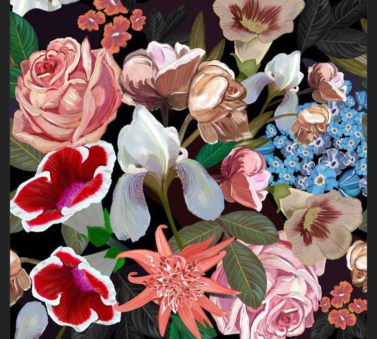 Cuadro Heirloom floral art bouquet black