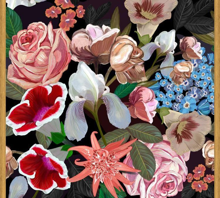 Cuadro Heirloom floral art bouquet black