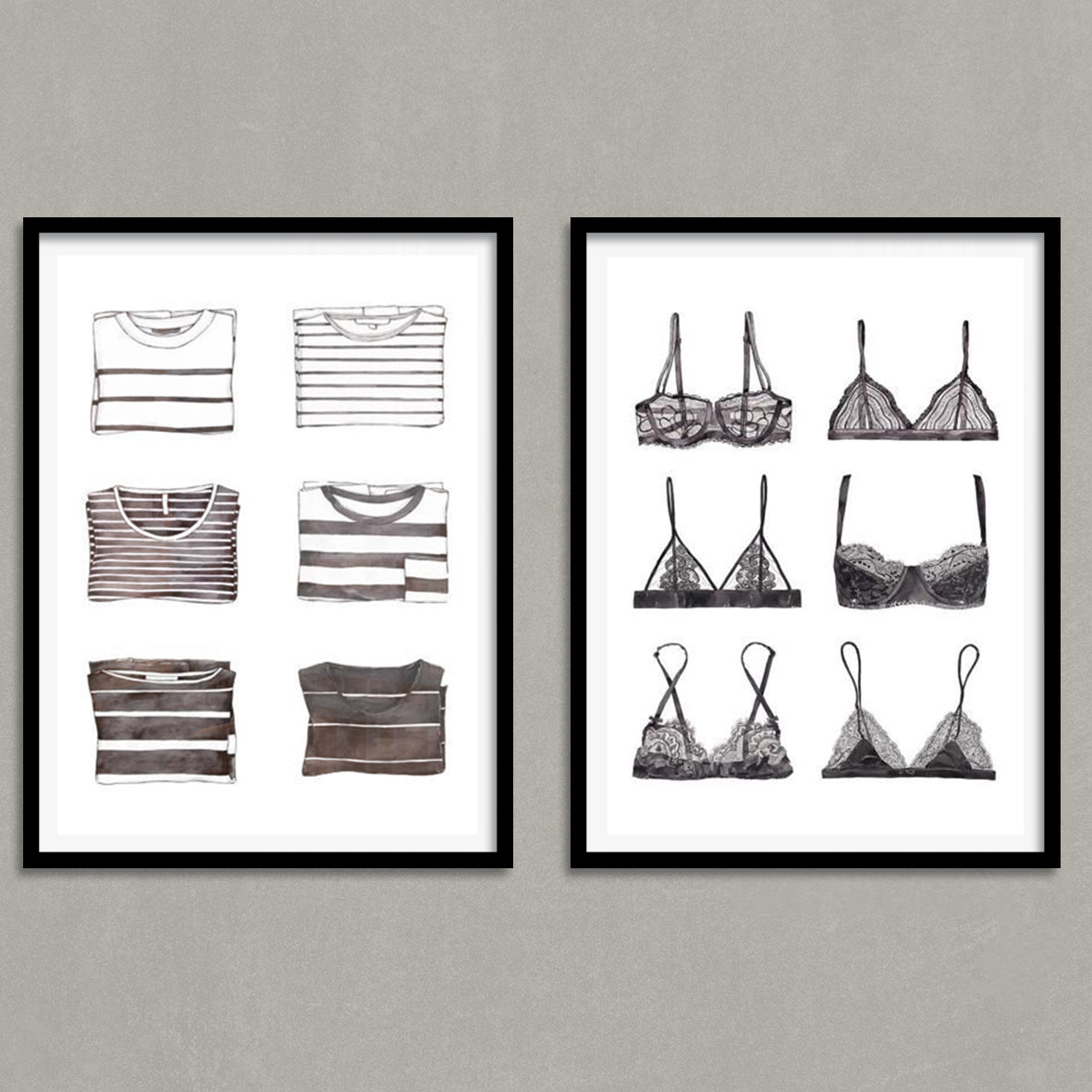 Set de Cuadros Black Bras and Stripes