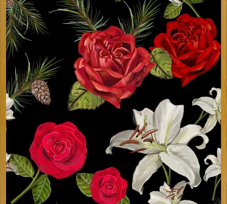 Cuadro Red Rose, Lily and Pine