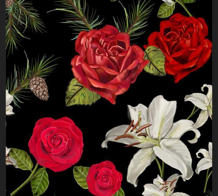 Cuadro Red Rose, Lily and Pine