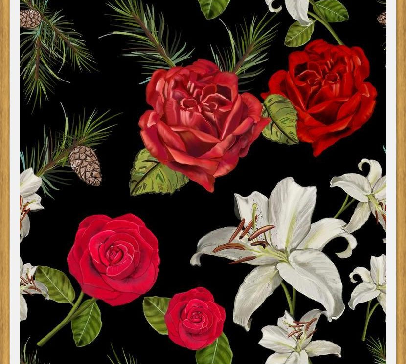 Cuadro Red Rose, Lily and Pine