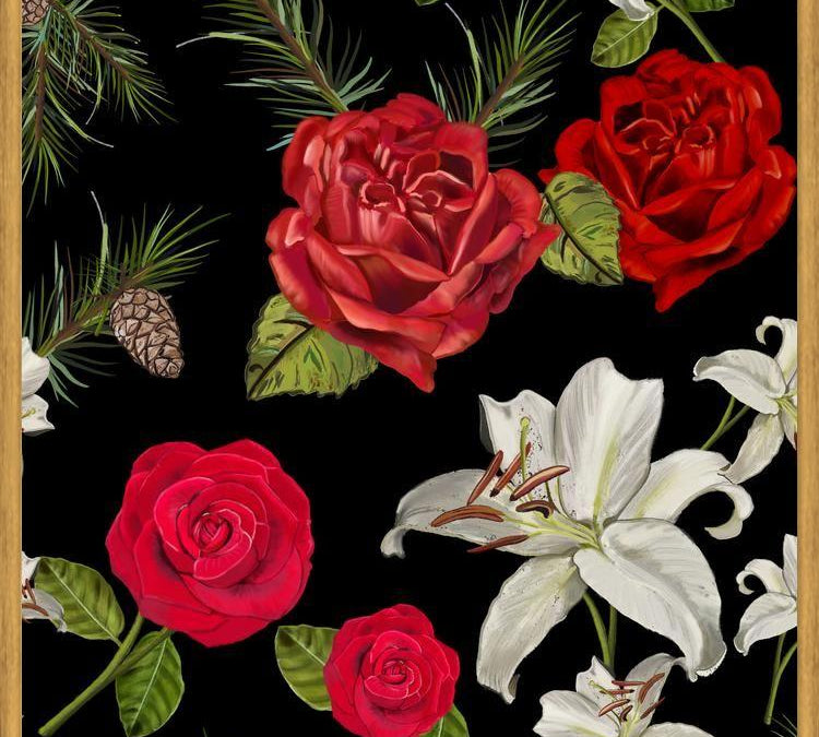 Cuadro Red Rose, Lily and Pine