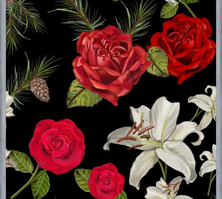 Cuadro Red Rose, Lily and Pine