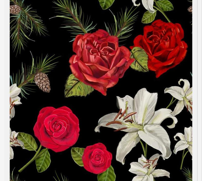 Cuadro Red Rose, Lily and Pine