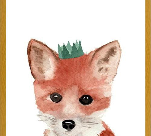 Cuadro Zorrito con coronita verde