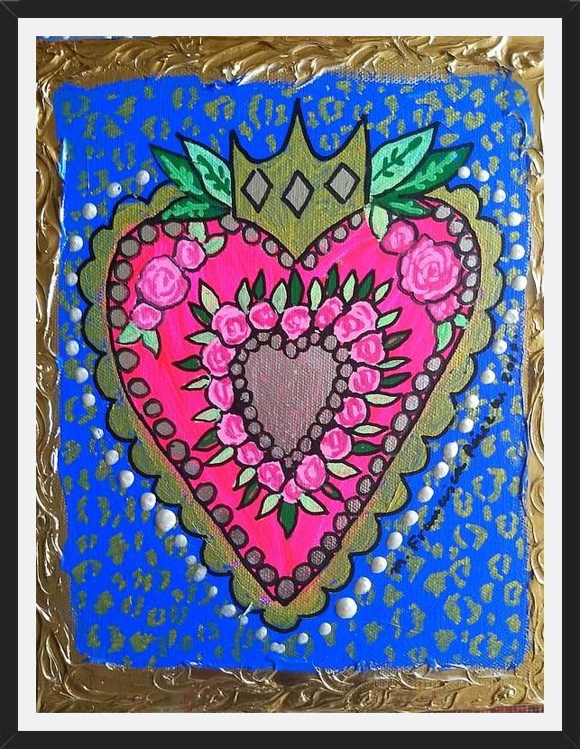 Cuadro Corazón fondo azul y animal print