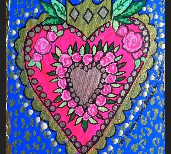 Cuadro Corazón fondo azul y animal print