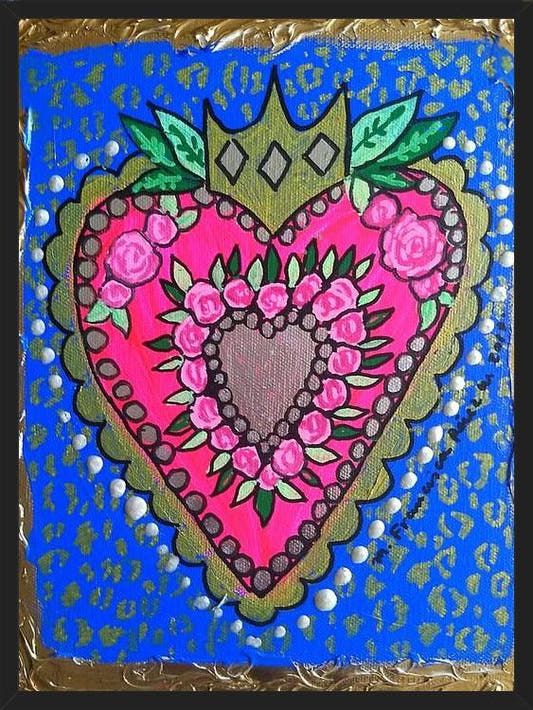 Cuadro Corazón fondo azul y animal print