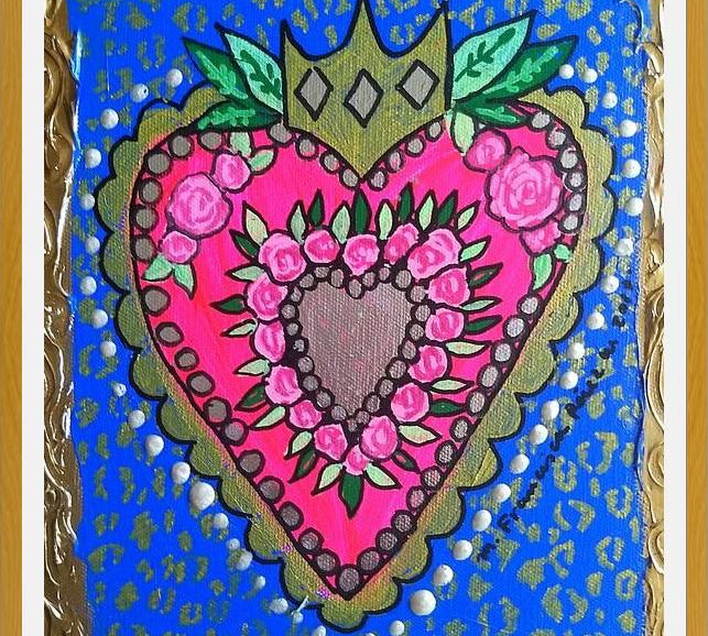 Cuadro Corazón fondo azul y animal print