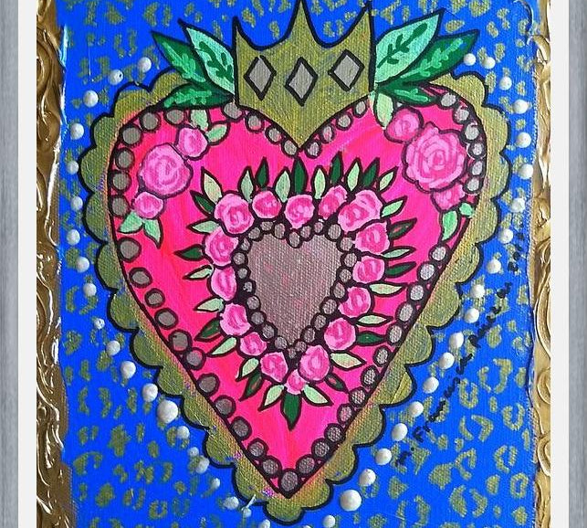 Cuadro Corazón fondo azul y animal print