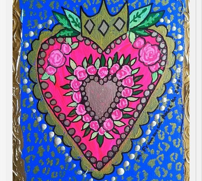 Cuadro Corazón fondo azul y animal print