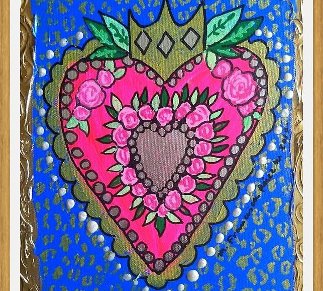 Cuadro Corazón fondo azul y animal print