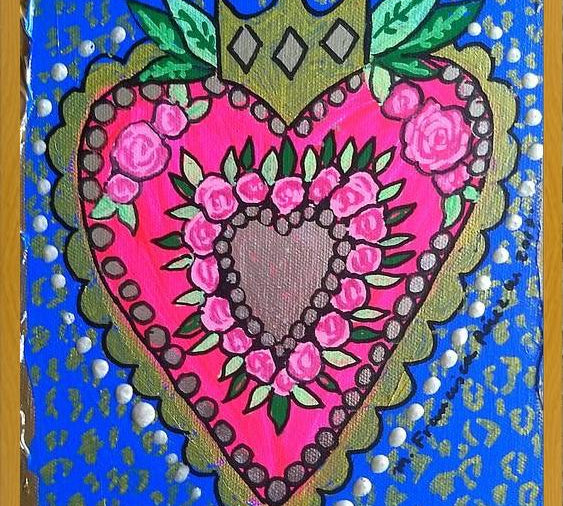 Cuadro Corazón fondo azul y animal print