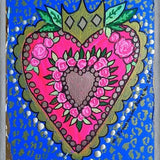 Cuadro Corazón fondo azul y animal print