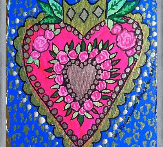 Cuadro Corazón fondo azul y animal print