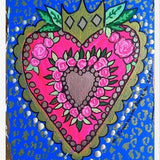 Cuadro Corazón fondo azul y animal print